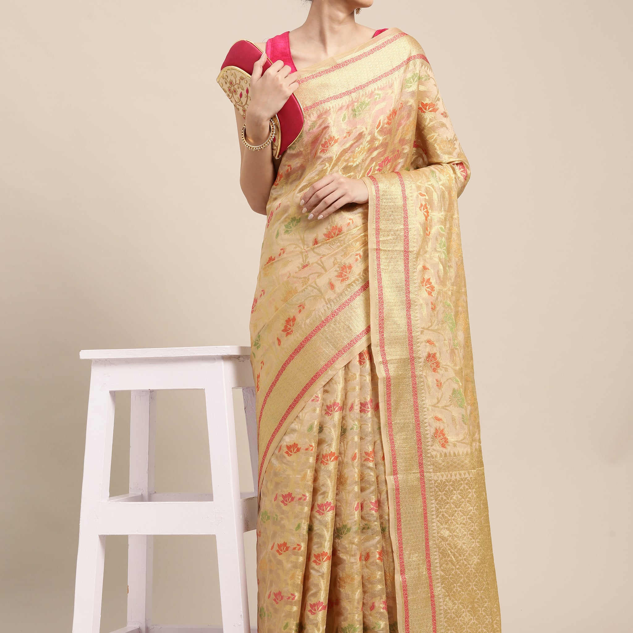 Beige Organza Saree