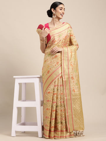 Beige Organza Saree