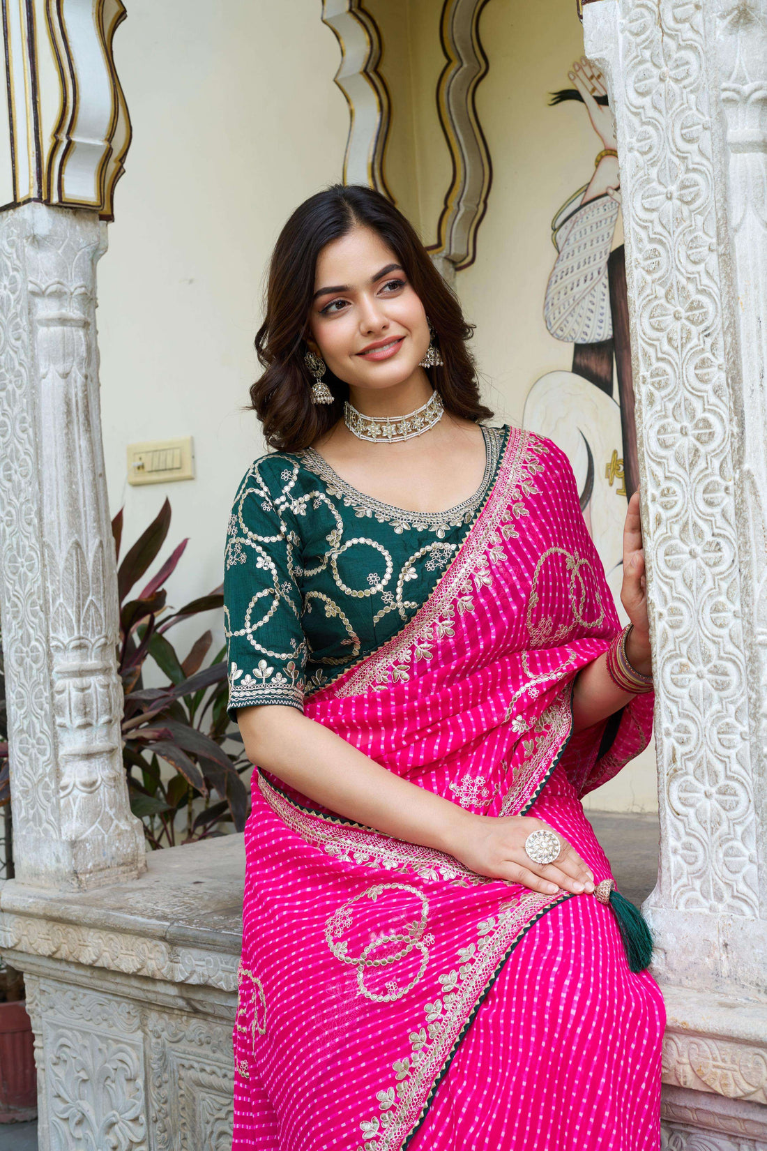 Magenta Pink Georgette Saree