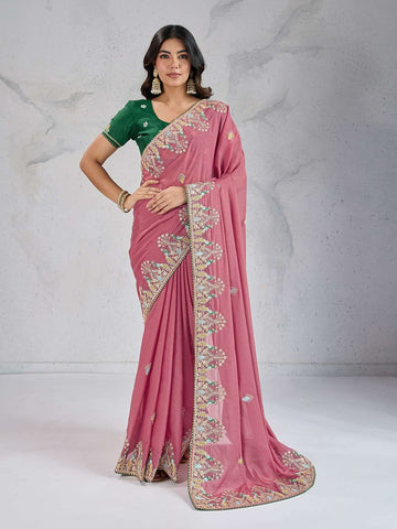 Taffy Pink Georgette Saree With Fancy Border