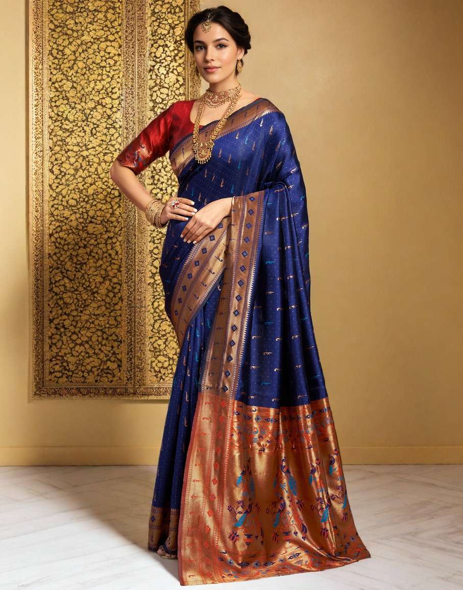 Navy Blue Paithani Silk Saree