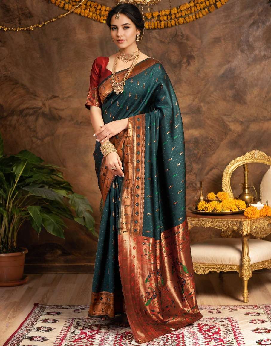 Rama Green Paithani Silk Saree