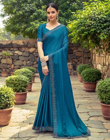 Teal Blue Rangoli Silk Saree
