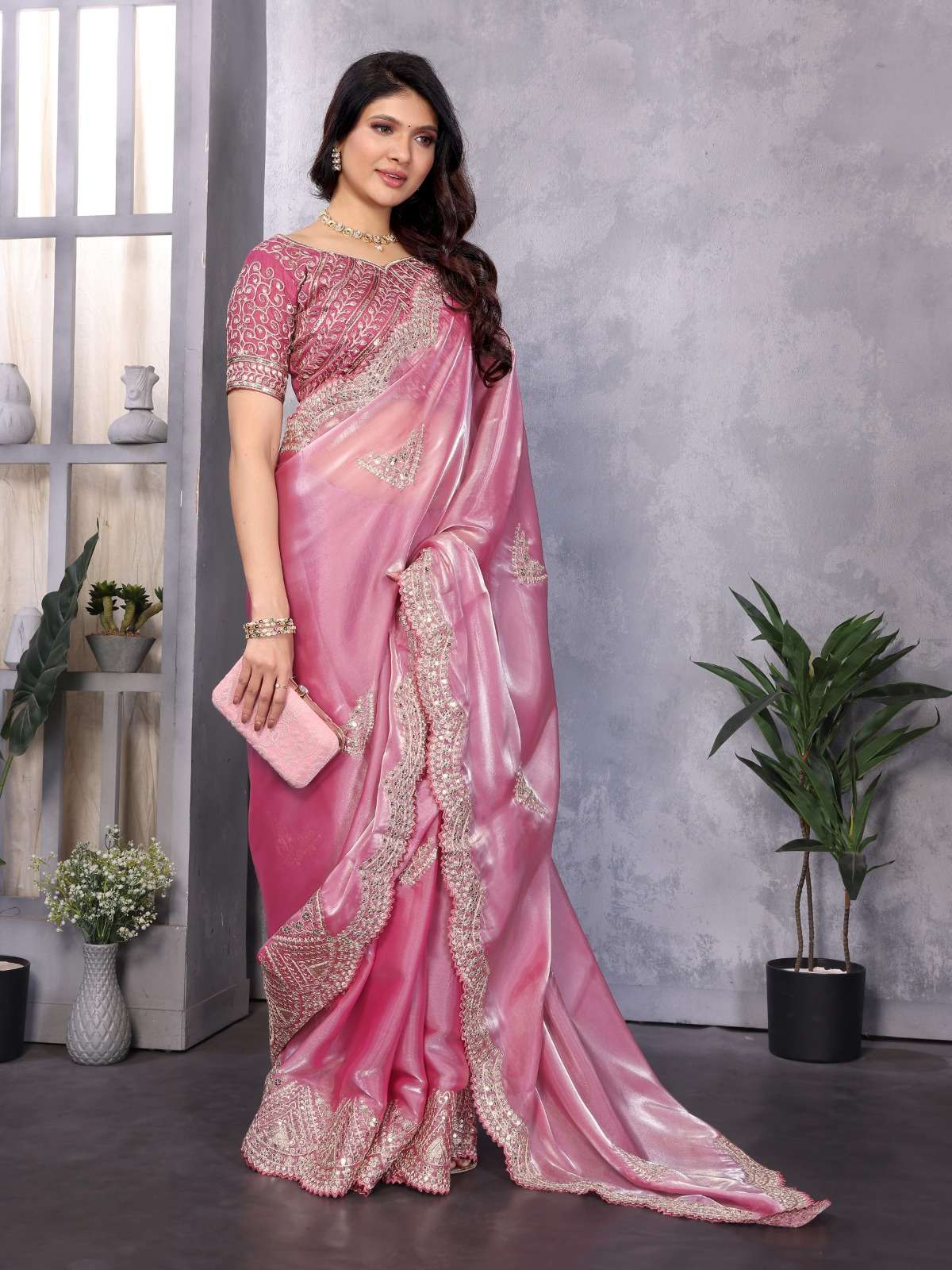 Rose Pink Simmer Chiffon Saree
