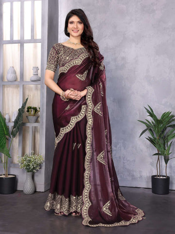 Maroon Simmer Chiffon Saree