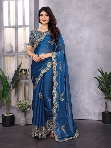 Royal Blue Simmer Chiffon Saree