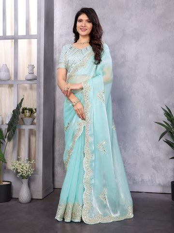 Sky Blue Simmer Chiffon Saree