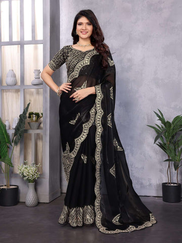 Black Simmer Chiffon Saree