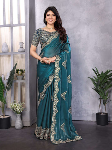 Teal Blue Simmer Chiffon Saree