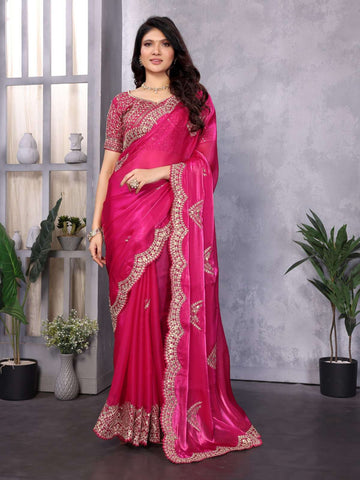 Rani Pink Simmer Chiffon Saree