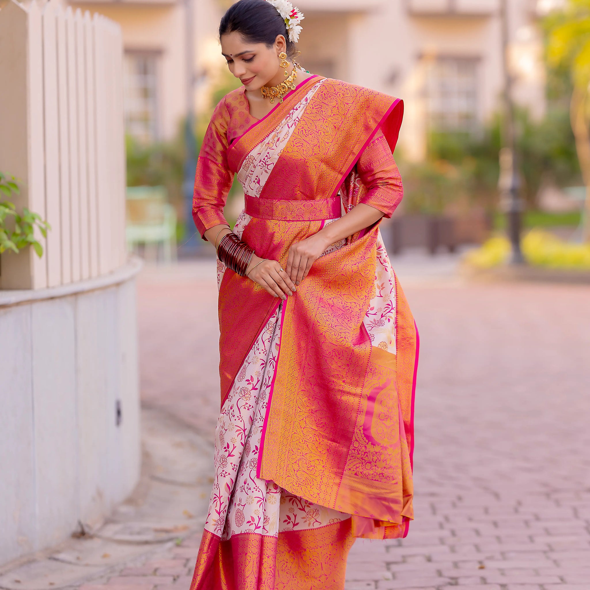 Off White Kanjivaram Silk Saree