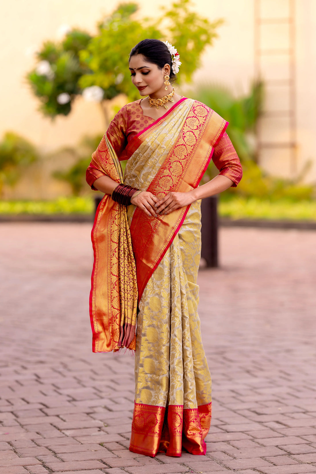 Cream Tissue Saree