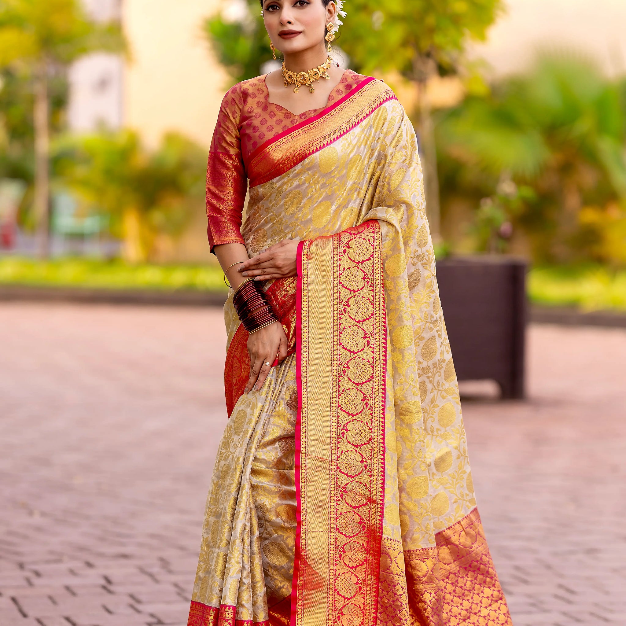 Cream Tissue Saree