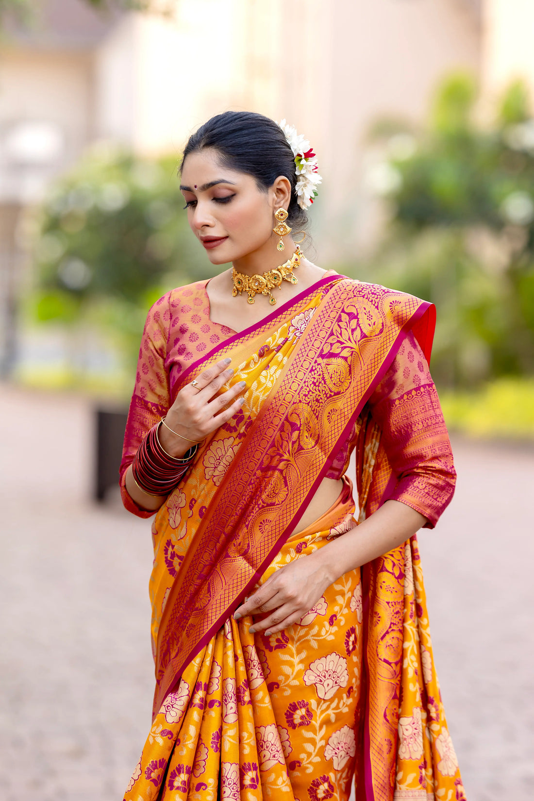 Mustard Yellow Kanjivaram Silk Saree