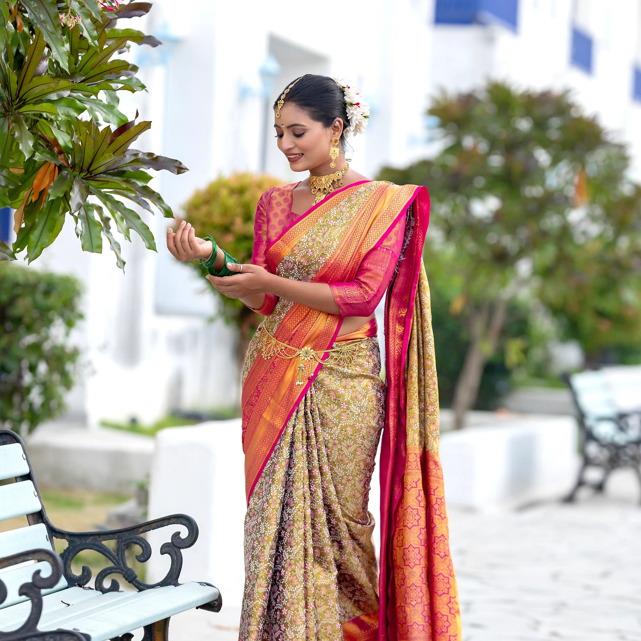 Olive Green Kanjivaram Silk Saree