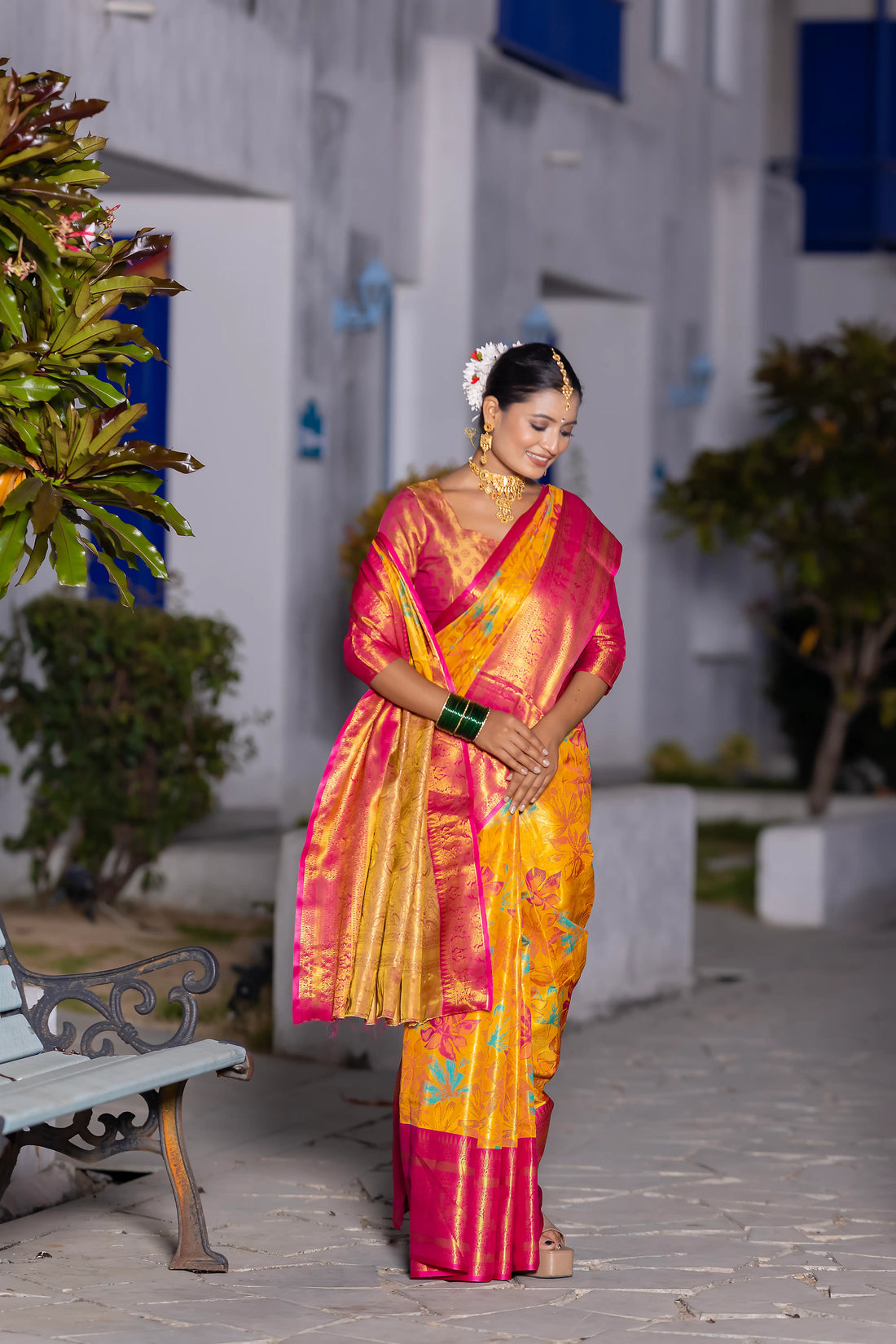 Mustard Yellow Kanjivaram Silk Saree