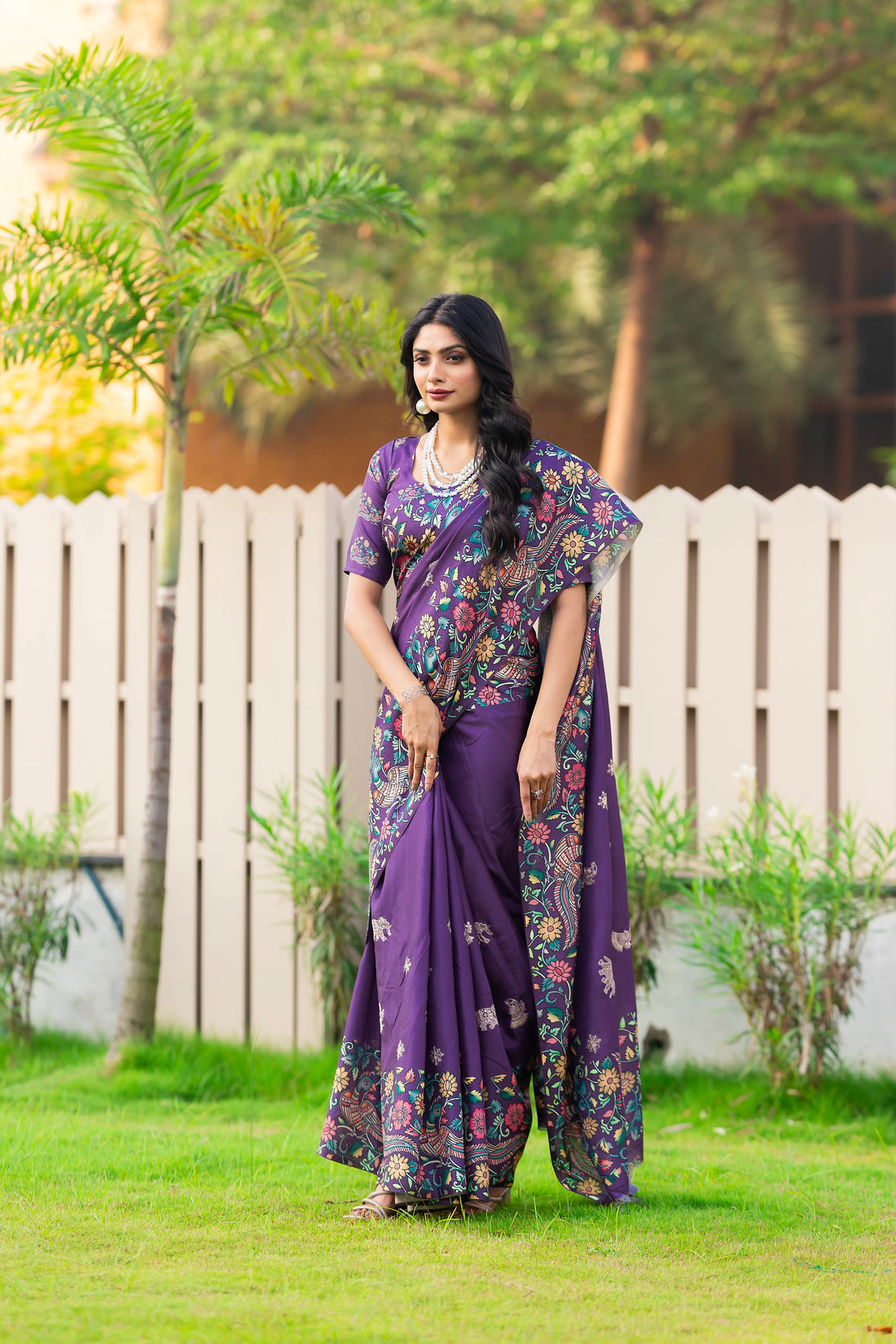 Lavender Tussar Silk Saree