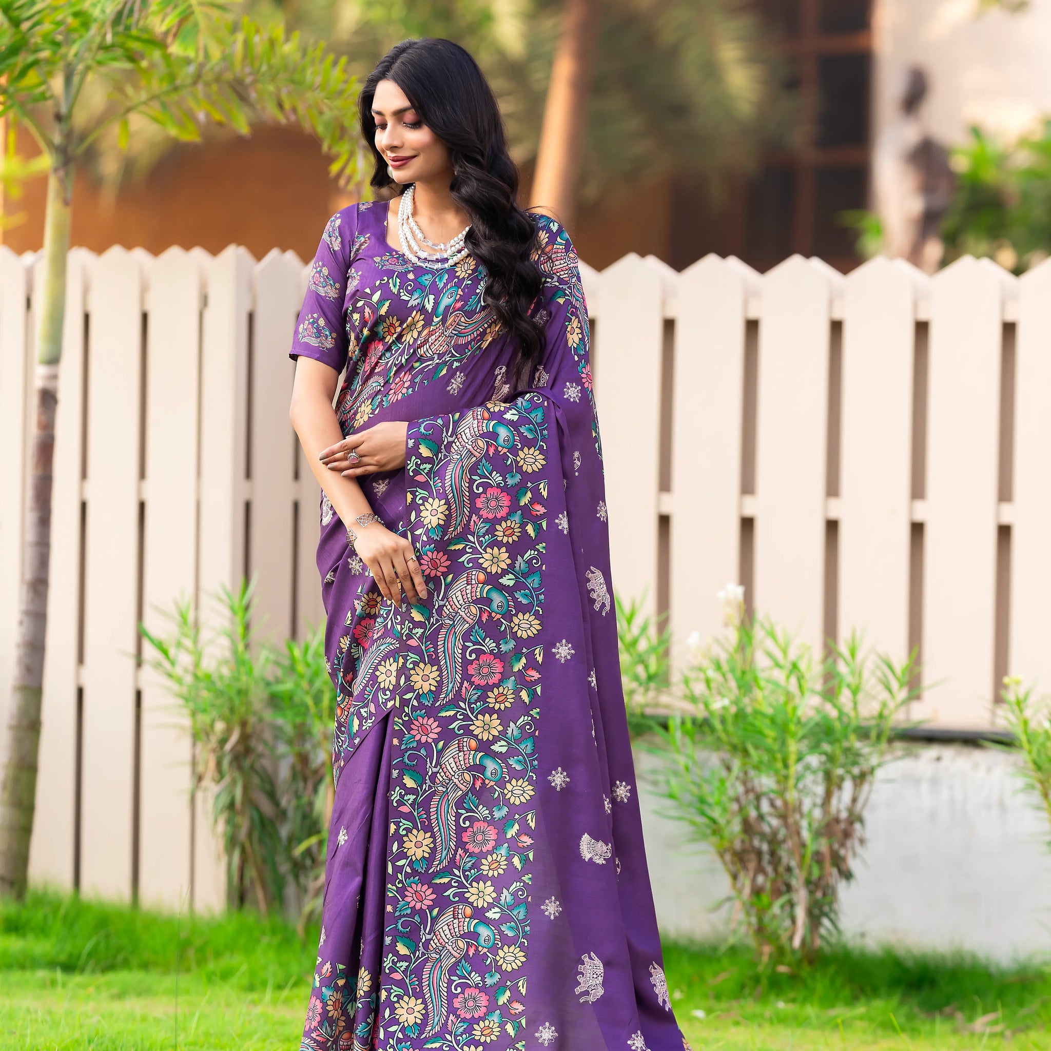 Lavender Tussar Silk Saree