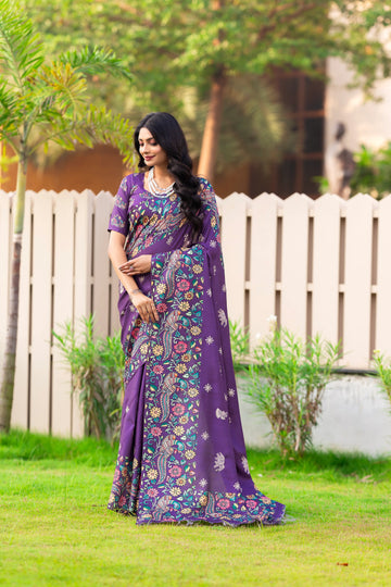 Lavender Tussar Silk Saree