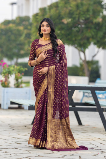 Wine Banarasi Georgette Saree