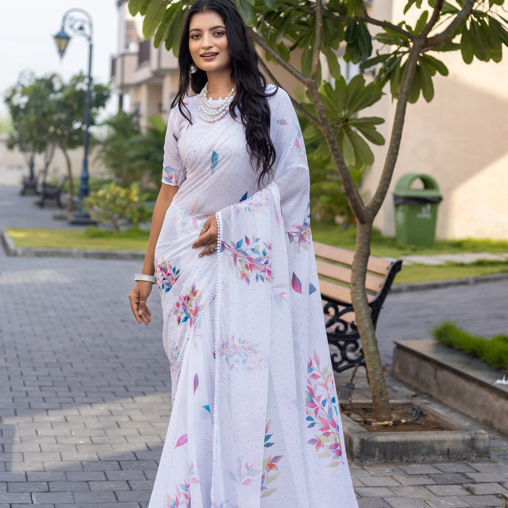 White Chiffon Saree