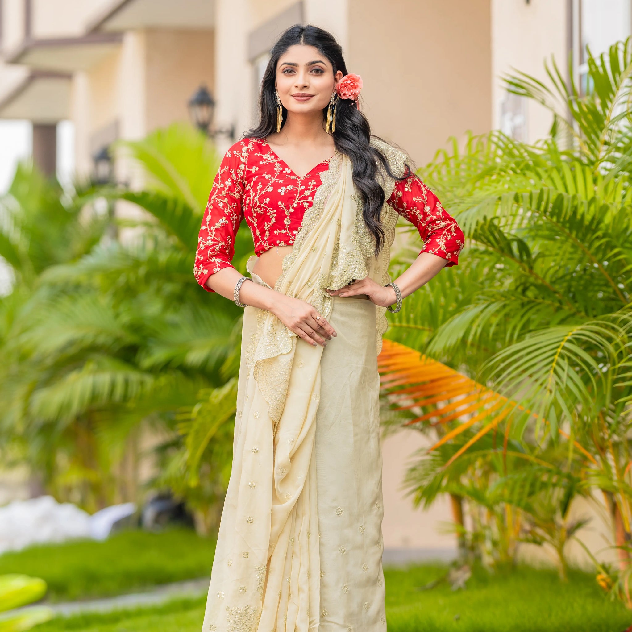 Beige Organza Saree