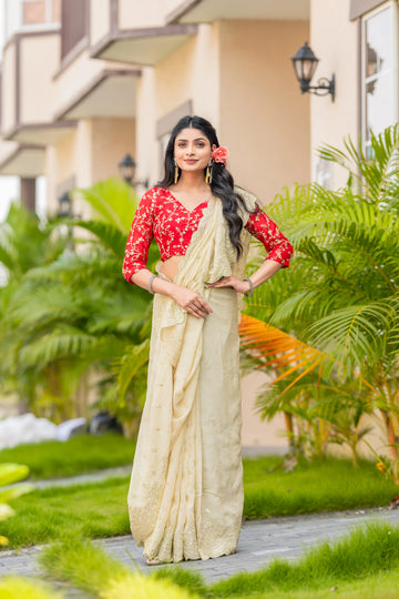 Beige Organza Saree