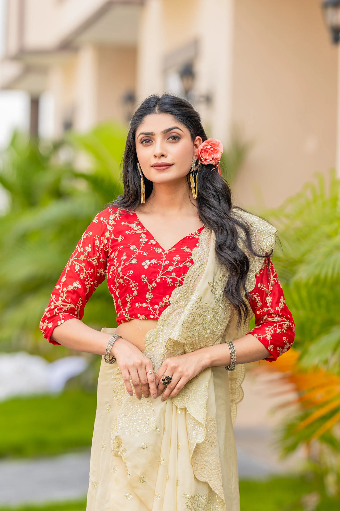 Beige Organza Saree