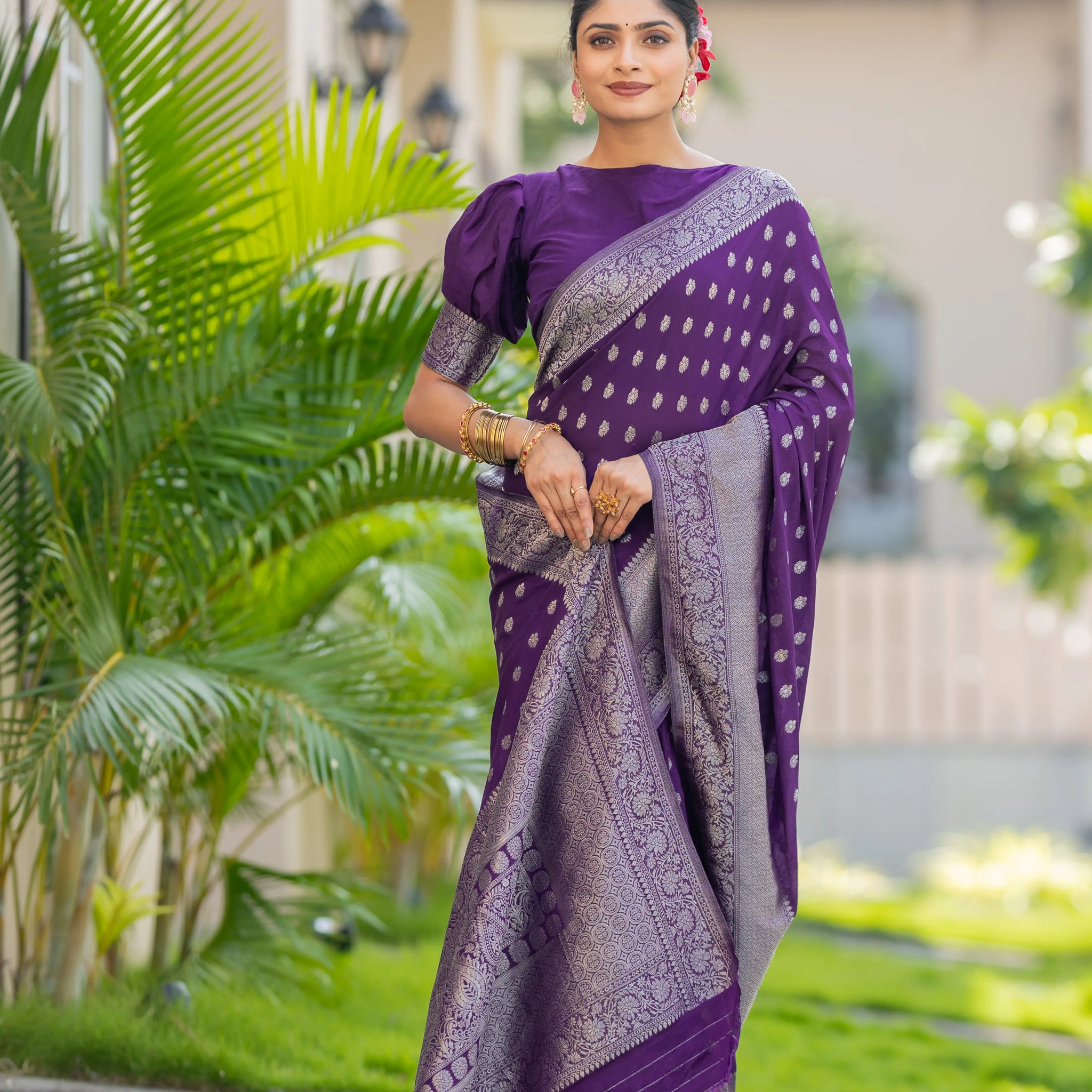 Purple Banarasi Georgette Saree