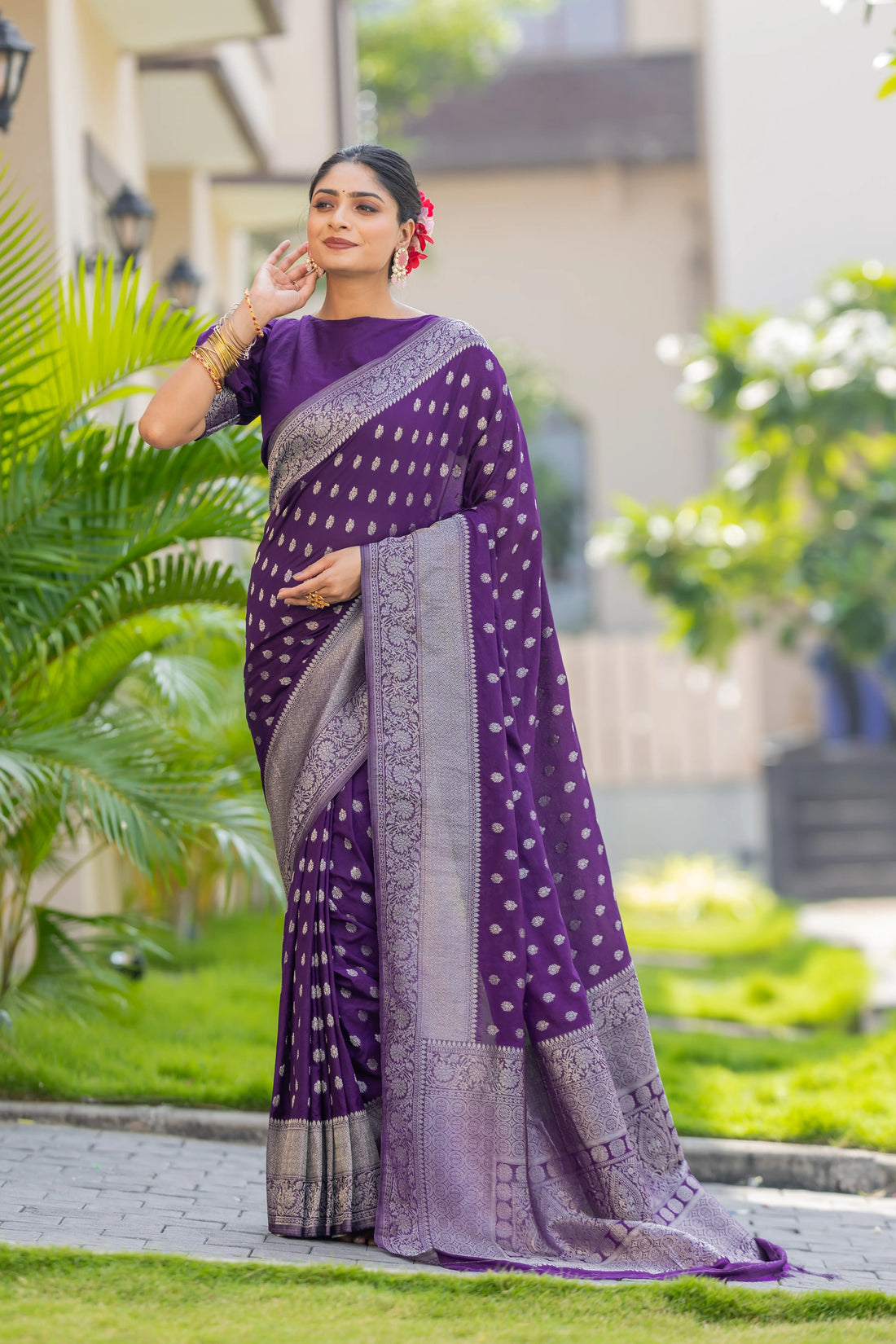 Purple Banarasi Georgette Saree