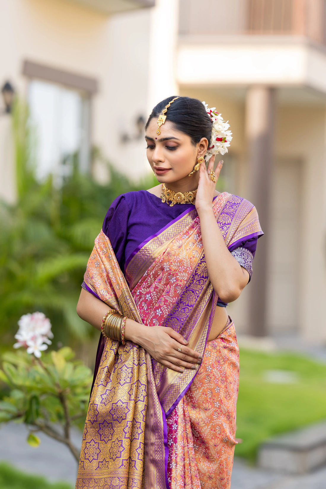 Peach Kanjivaram Silk Saree