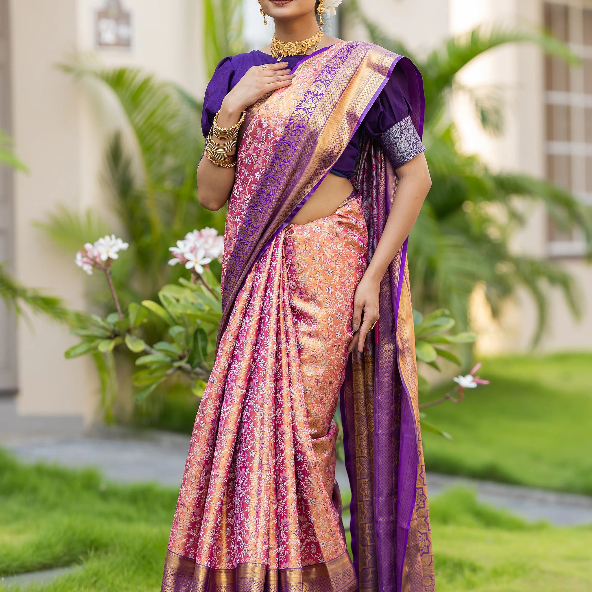 Peach Kanjivaram Silk Saree