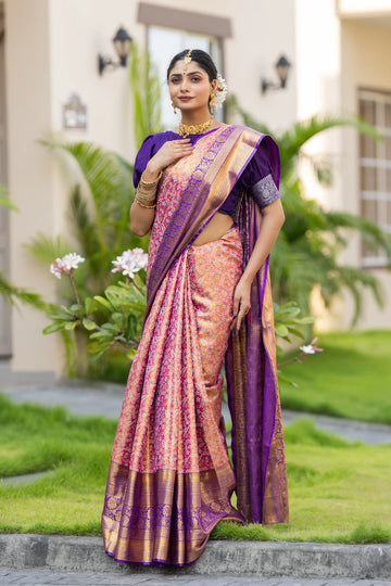 Peach Kanjivaram Silk Saree