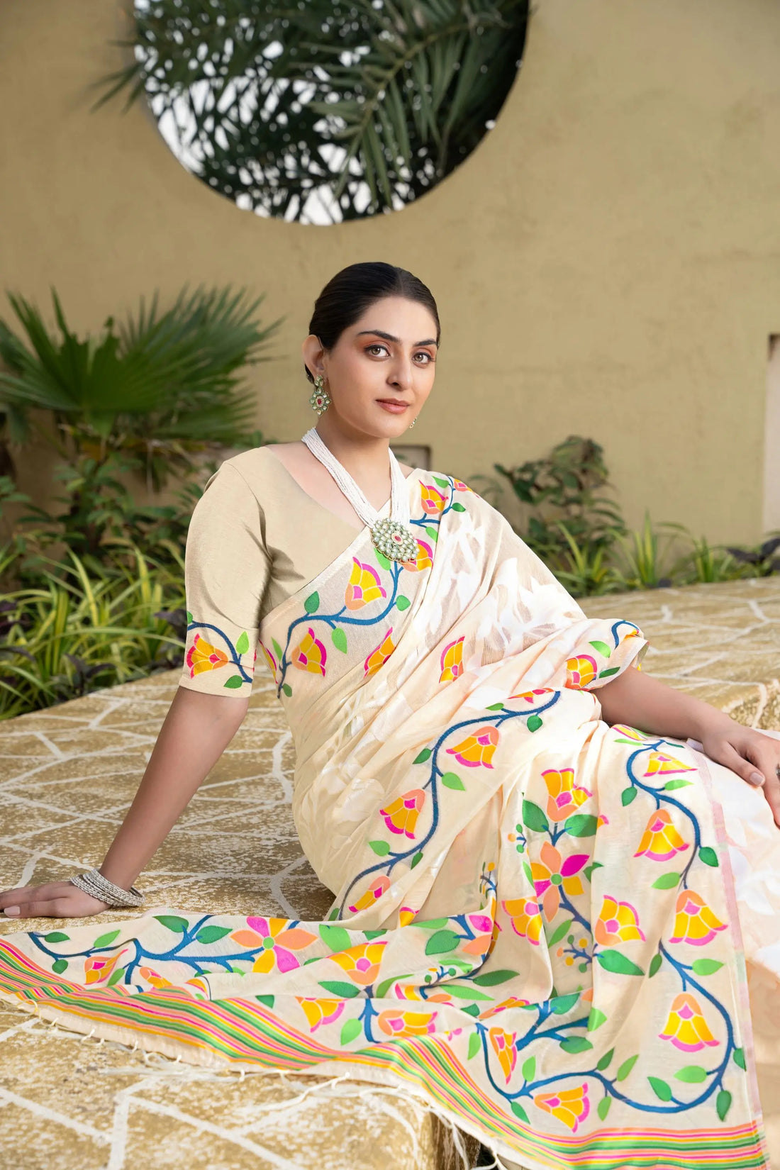 Off White Soft Cotton Saree