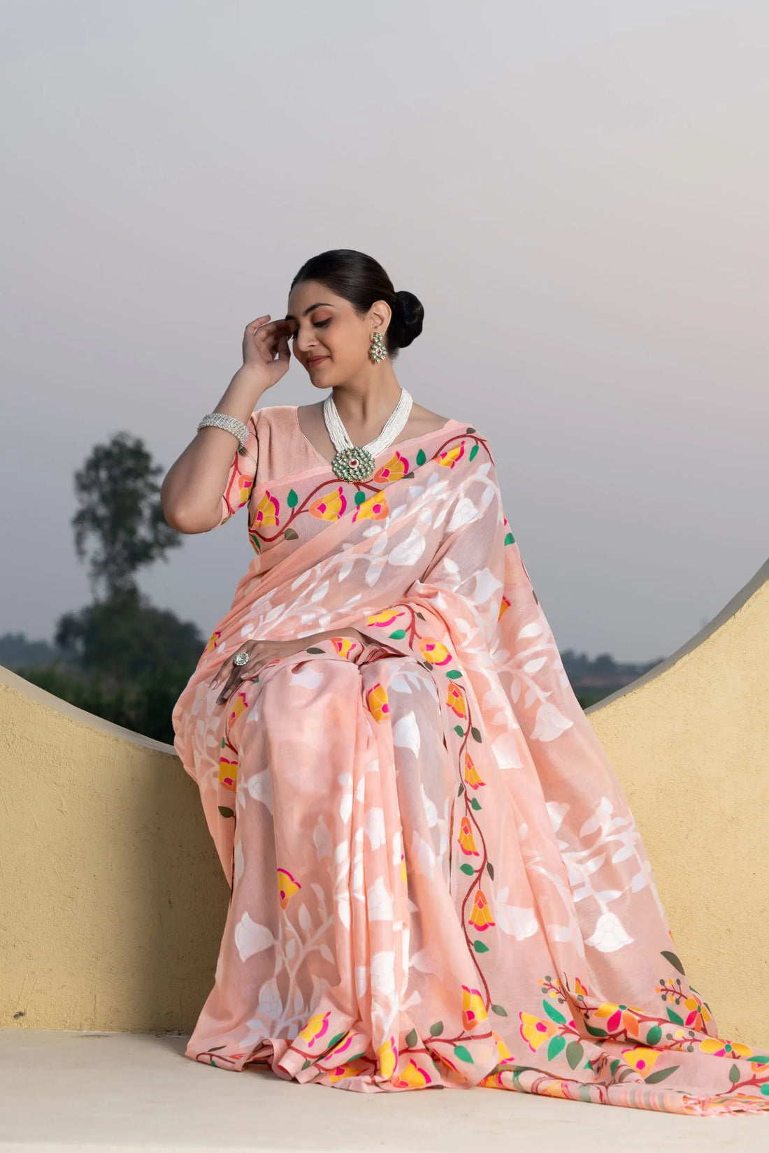 Peach Soft Cotton Saree