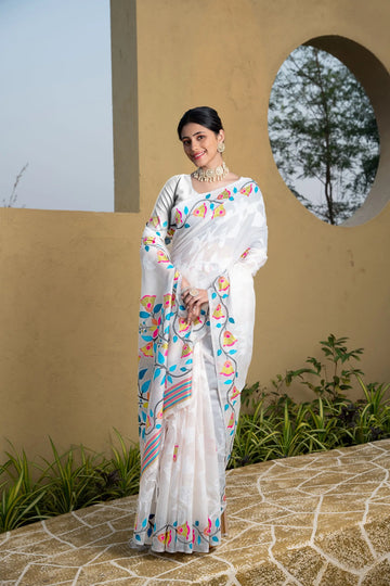 White Soft Cotton Saree