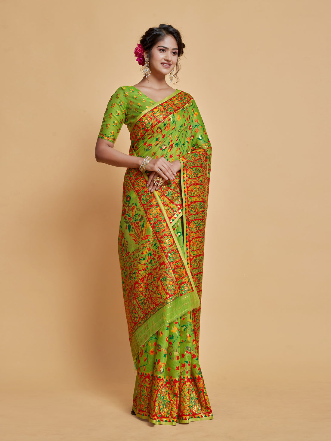 Ishika Fab Green Pashmina Silk Saree