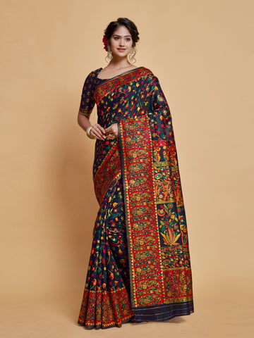 Ishika Fab Navy Blue Pashmina Silk Saree