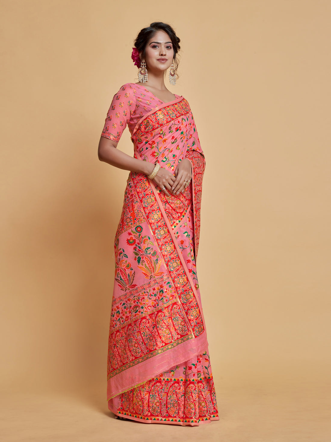 Ishika Fab Pink Pashmina Silk Saree