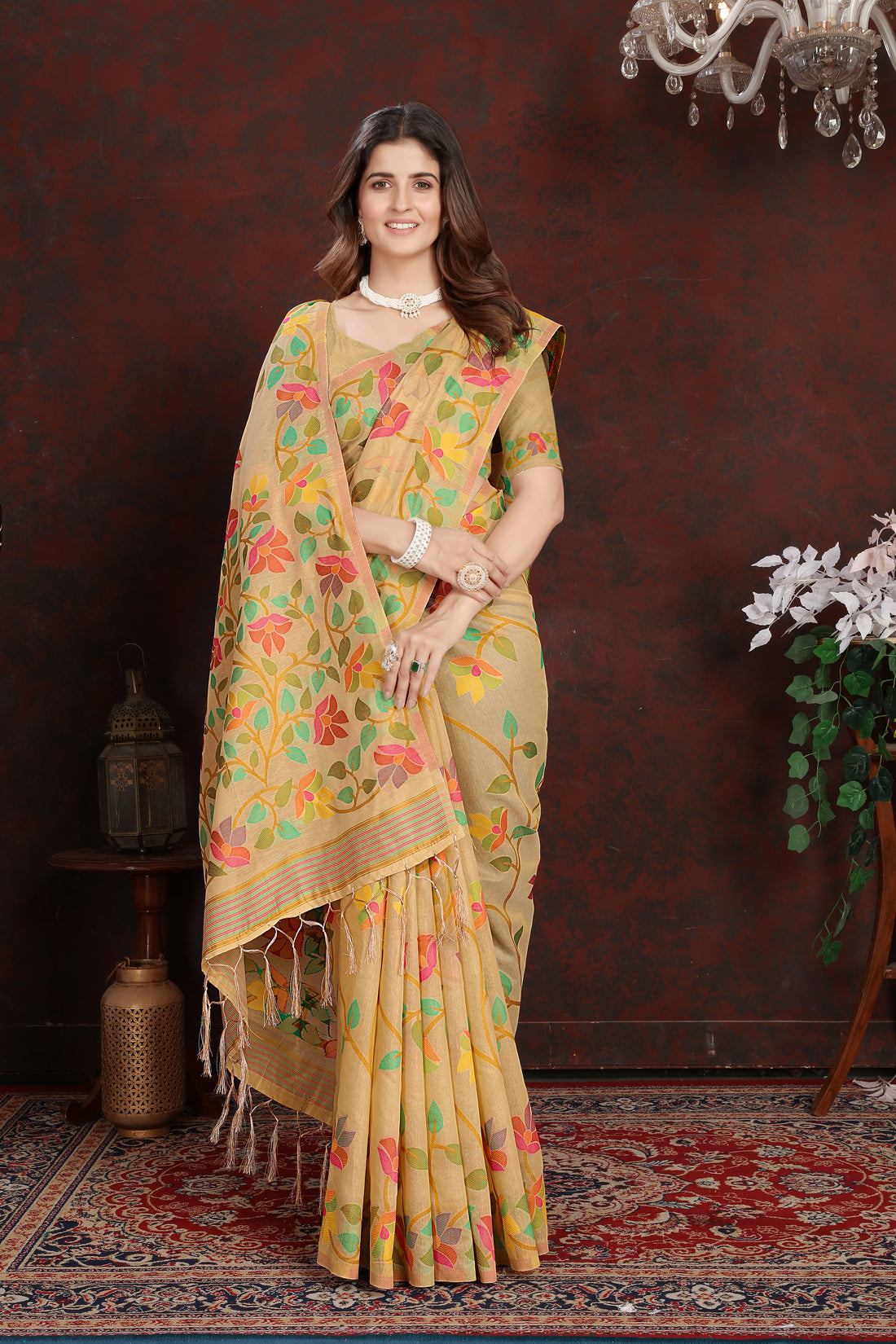 Beige Soft Cotton Saree