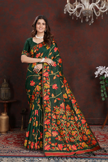 Dark Green Soft Cotton Saree