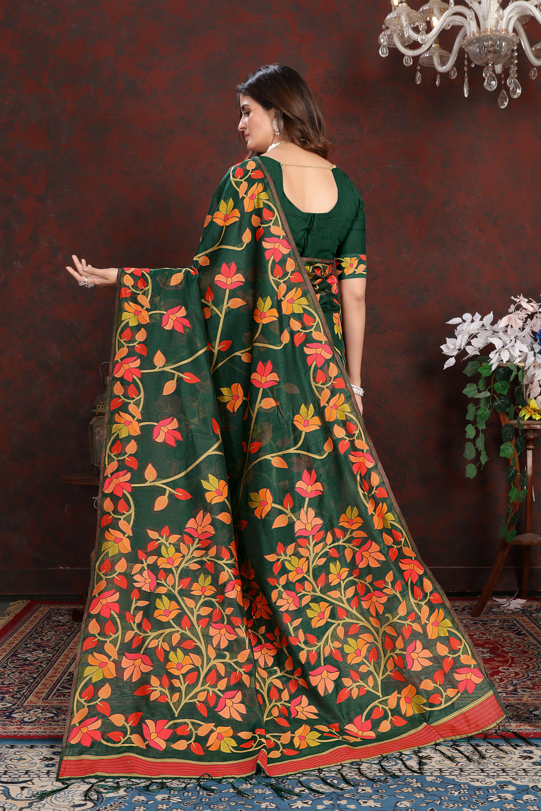 Dark Green Soft Cotton Saree