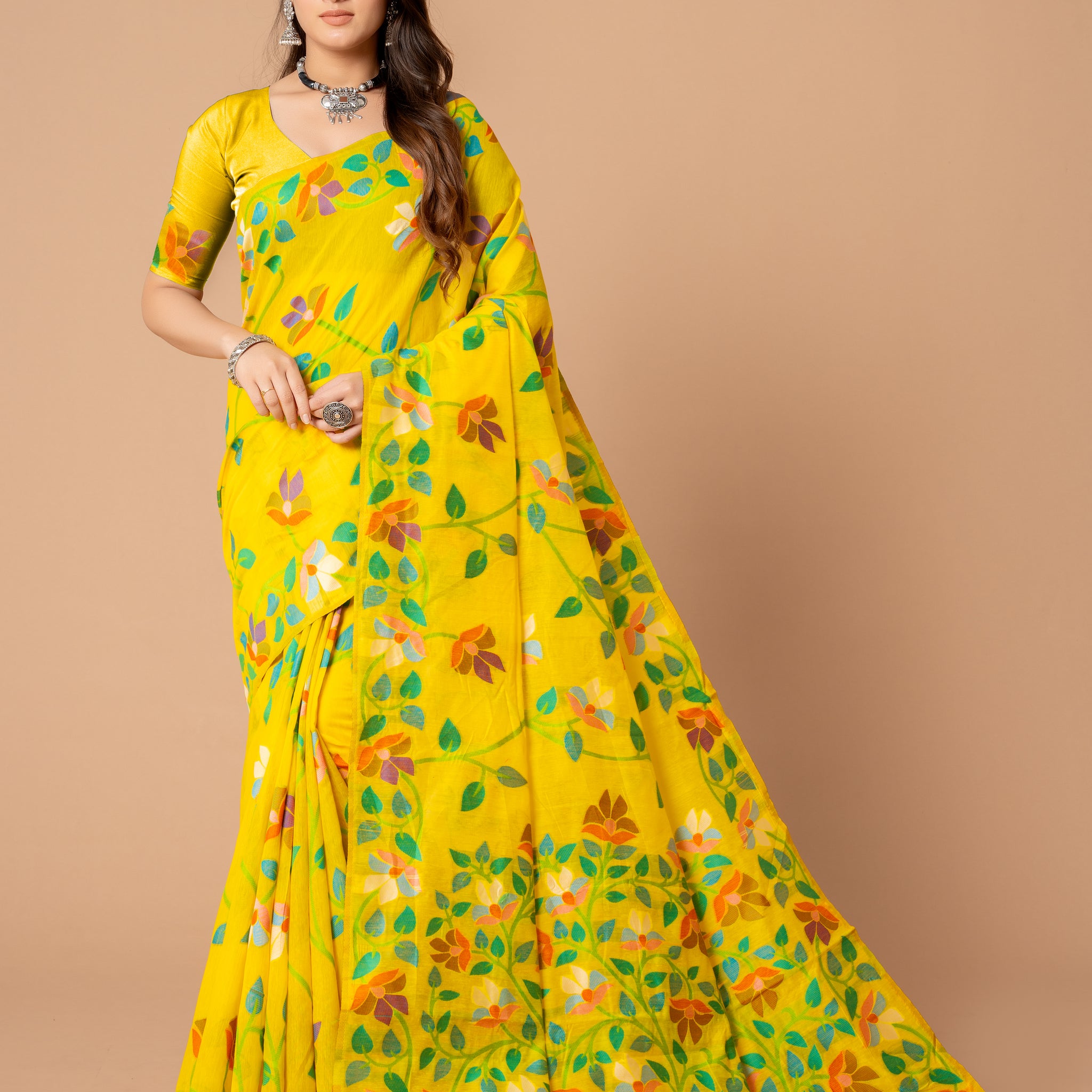 Ishika Fab Yellow Soft Cotton Saree