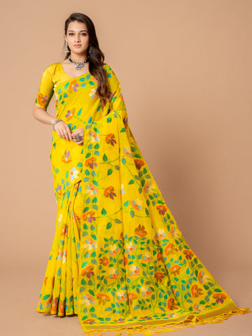 Ishika Fab Yellow Soft Cotton Saree