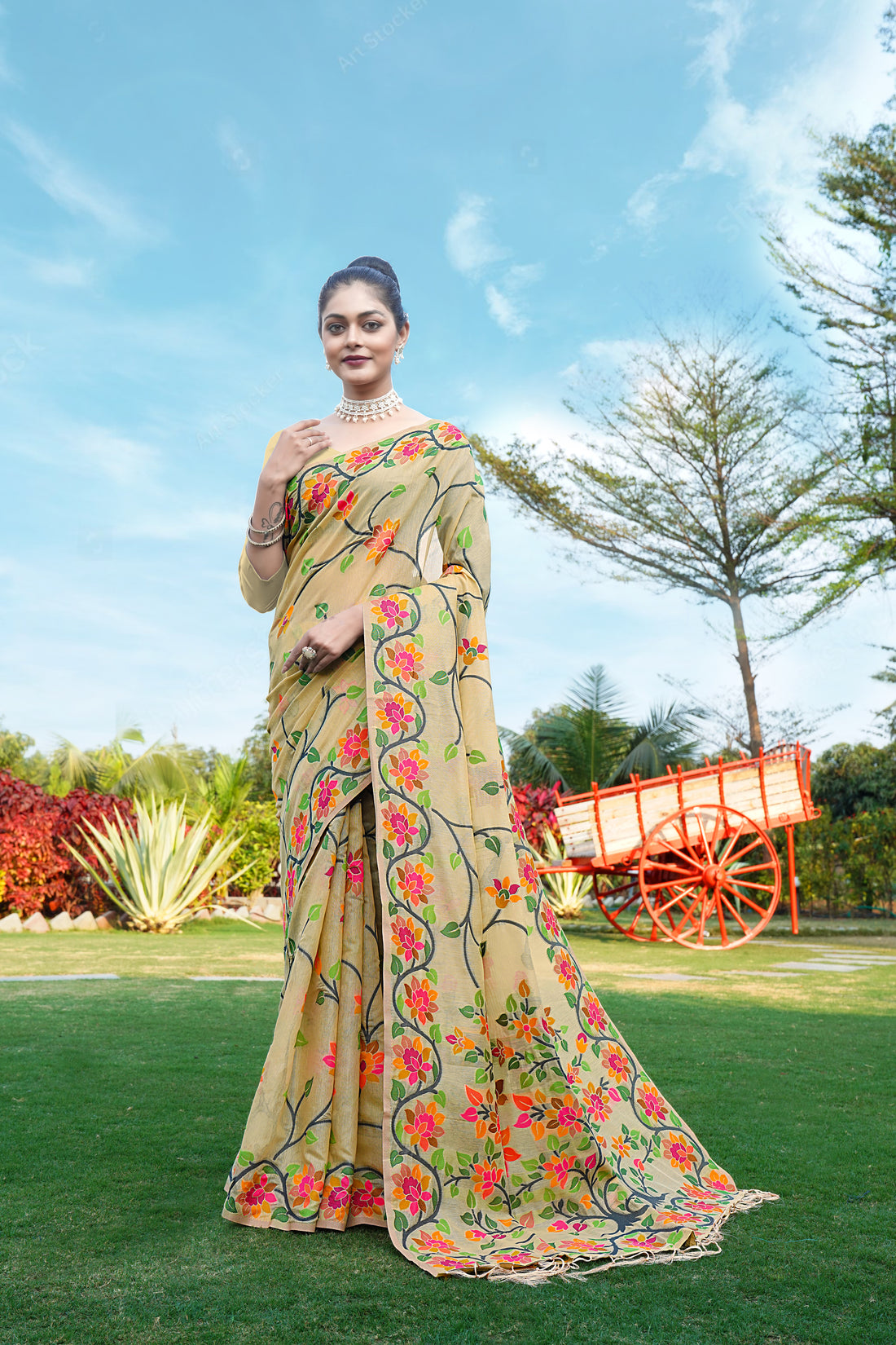 Beige Soft Cotton Saree