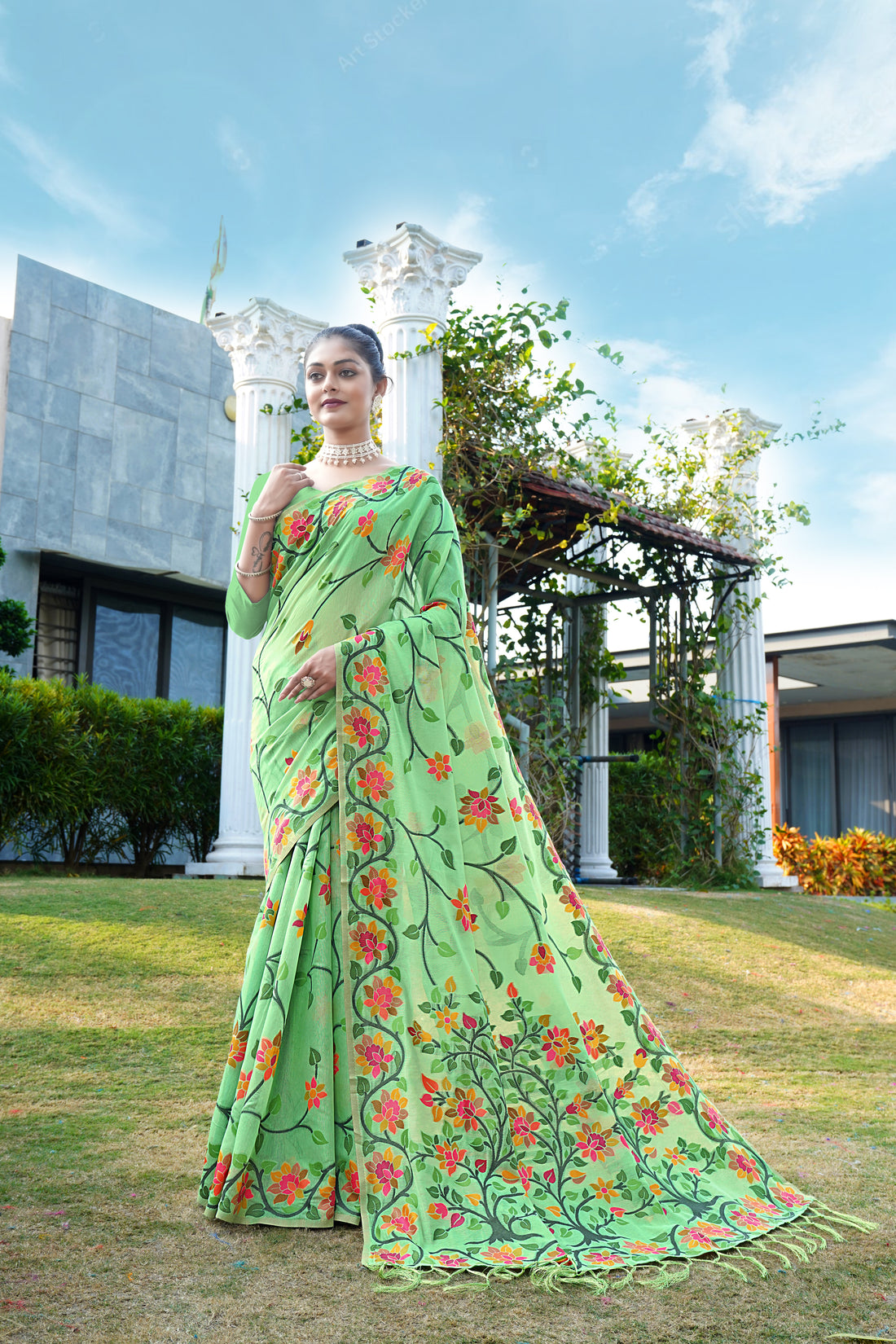 Green Soft Cotton Saree