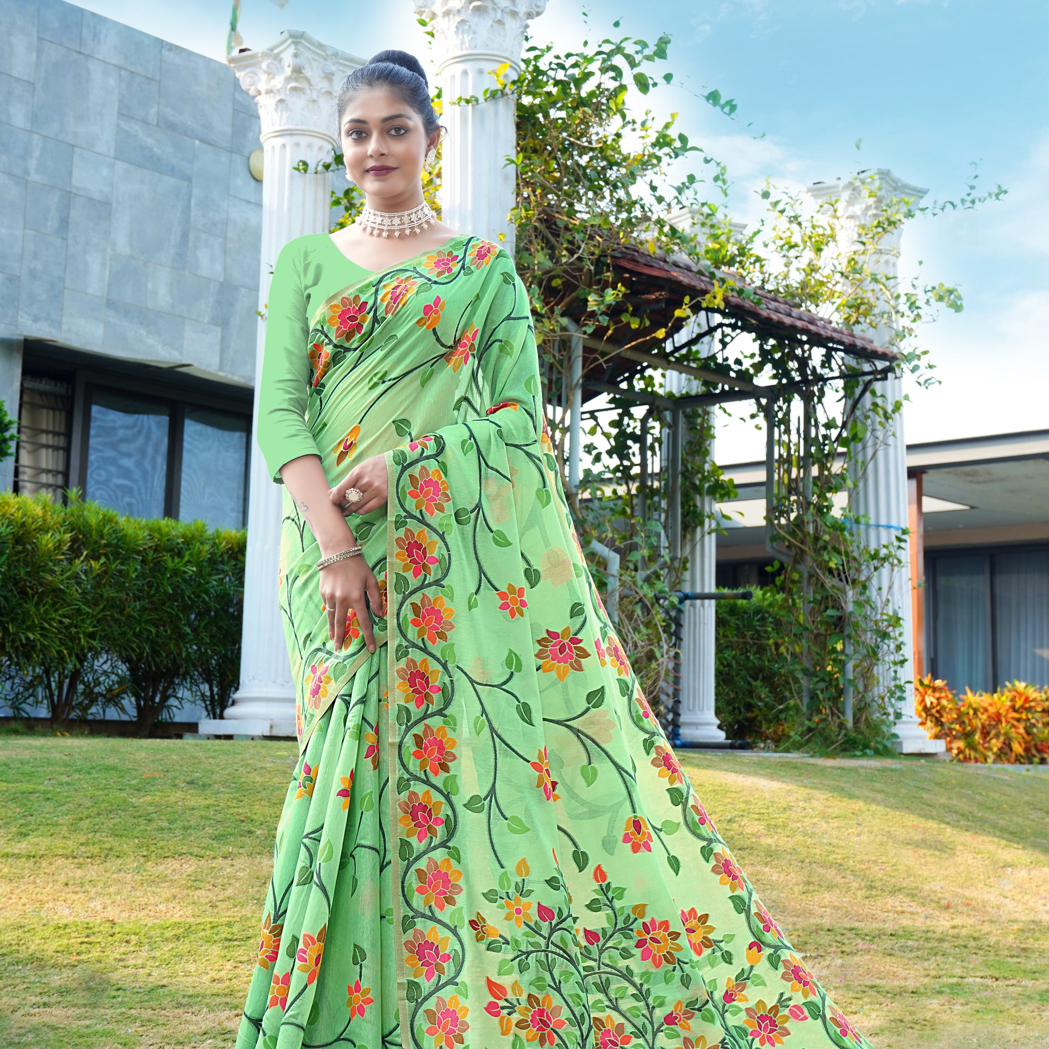 Green Soft Cotton Saree