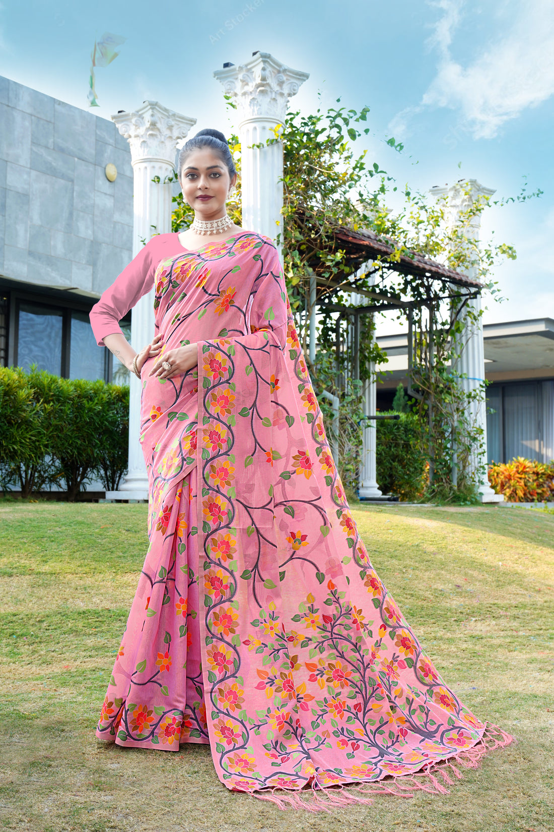 Pink Soft Cotton Saree