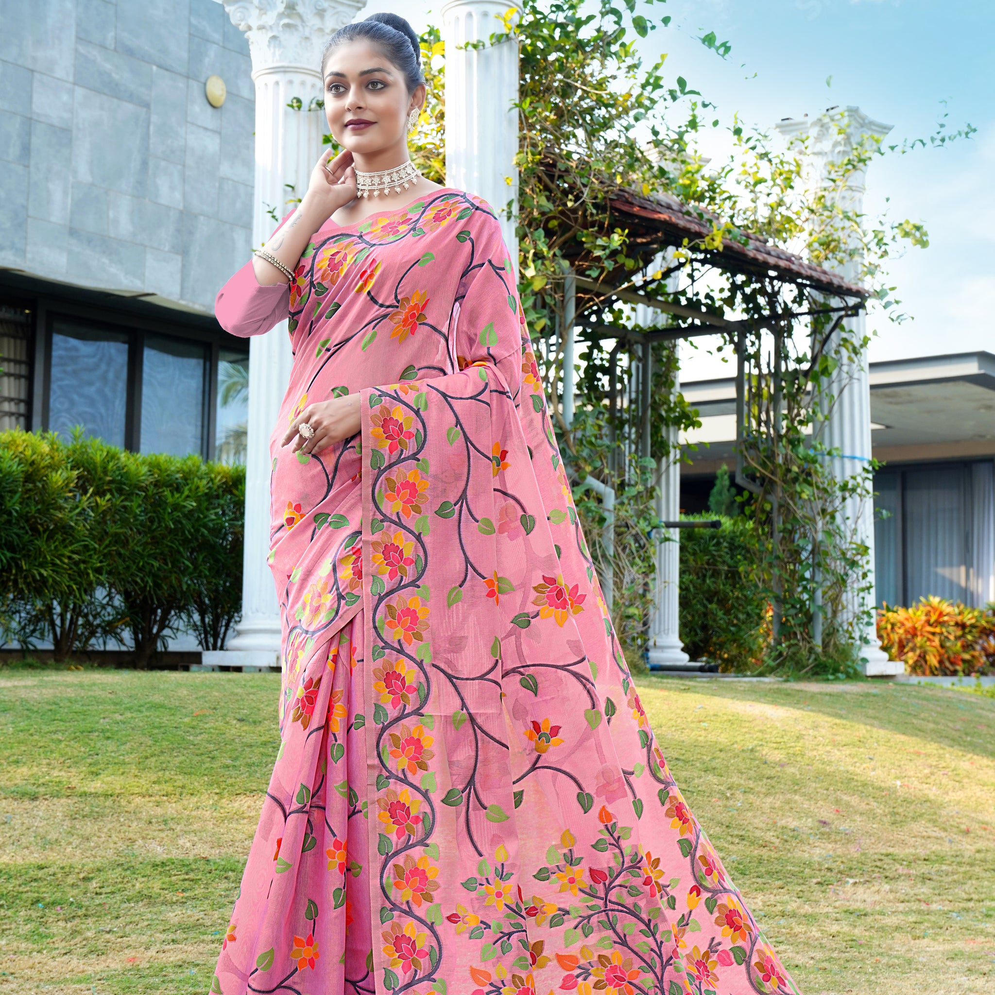 Pink Soft Cotton Saree