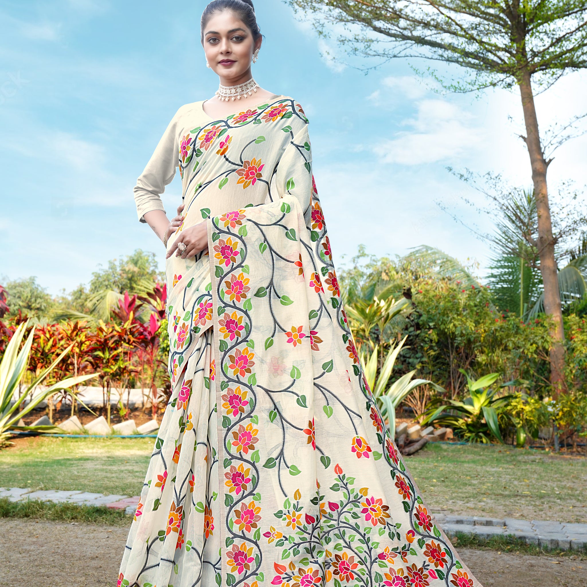 White Soft Cotton Saree